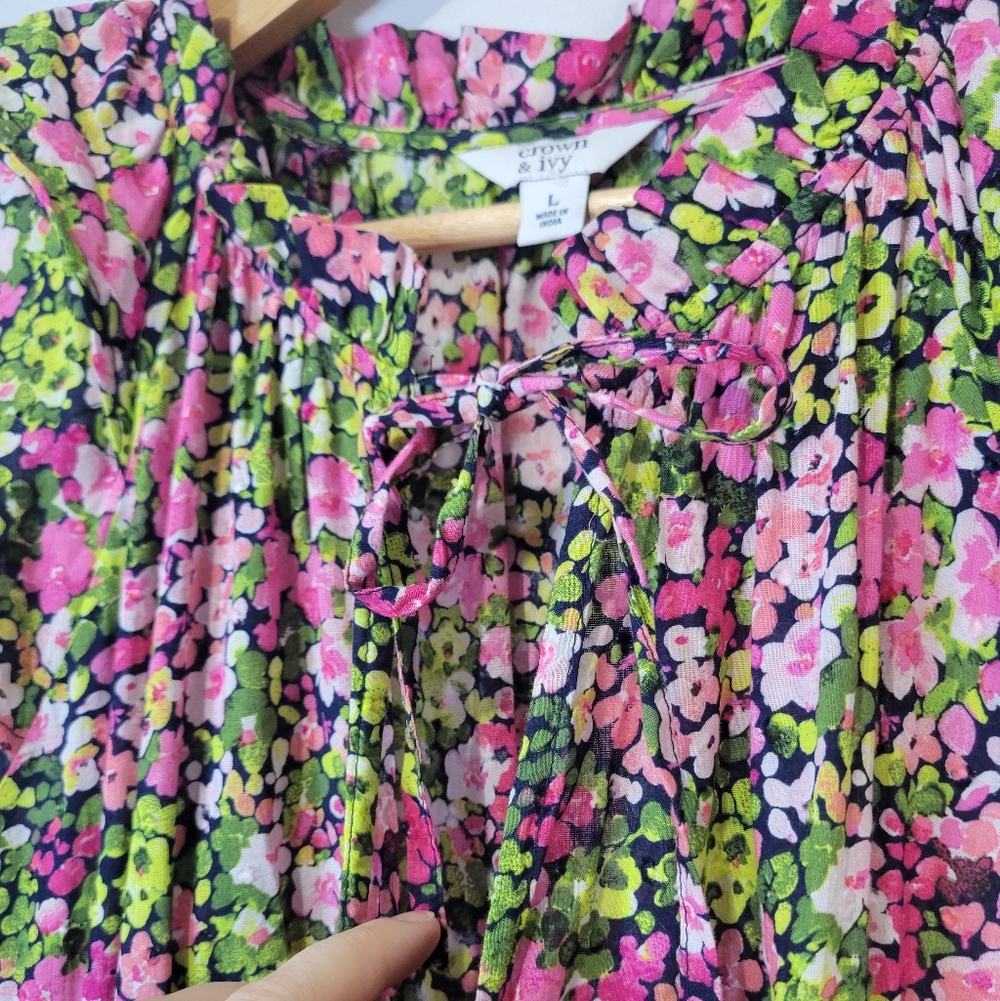 Crown & Ivy Cottagecore Grannycore Pansy Floral Ruffle Cotton Pocket Maxi Dress - Picture 6 of 10